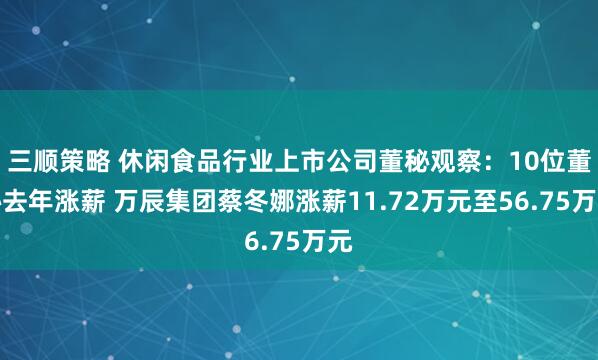三顺策略 休闲食品行业上市公司董秘观察：10位董秘去年涨薪 万辰集团蔡冬娜涨薪11.72万元至56.75万元